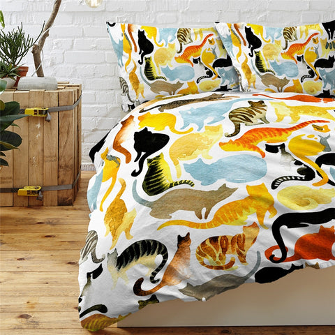 Image of Black Cat Duvet Cover Set Cartoon Animal Bedding 13