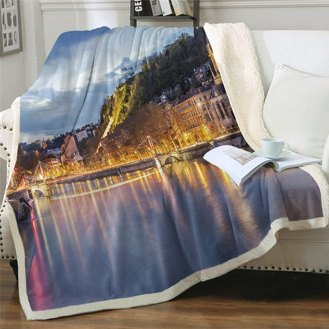 Image of City Night Photograph Cozy Soft Sherpa Blanket