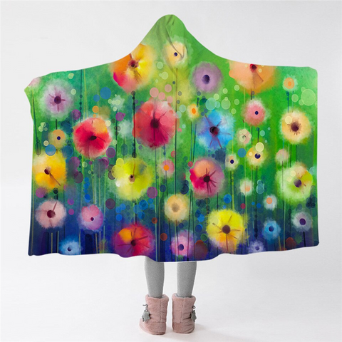 Image of Colorful Flower Garden Hooded Blanket