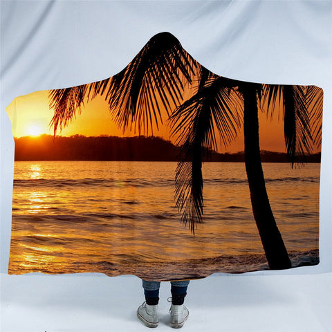 Image of Palm Sunset Hooded Blanket