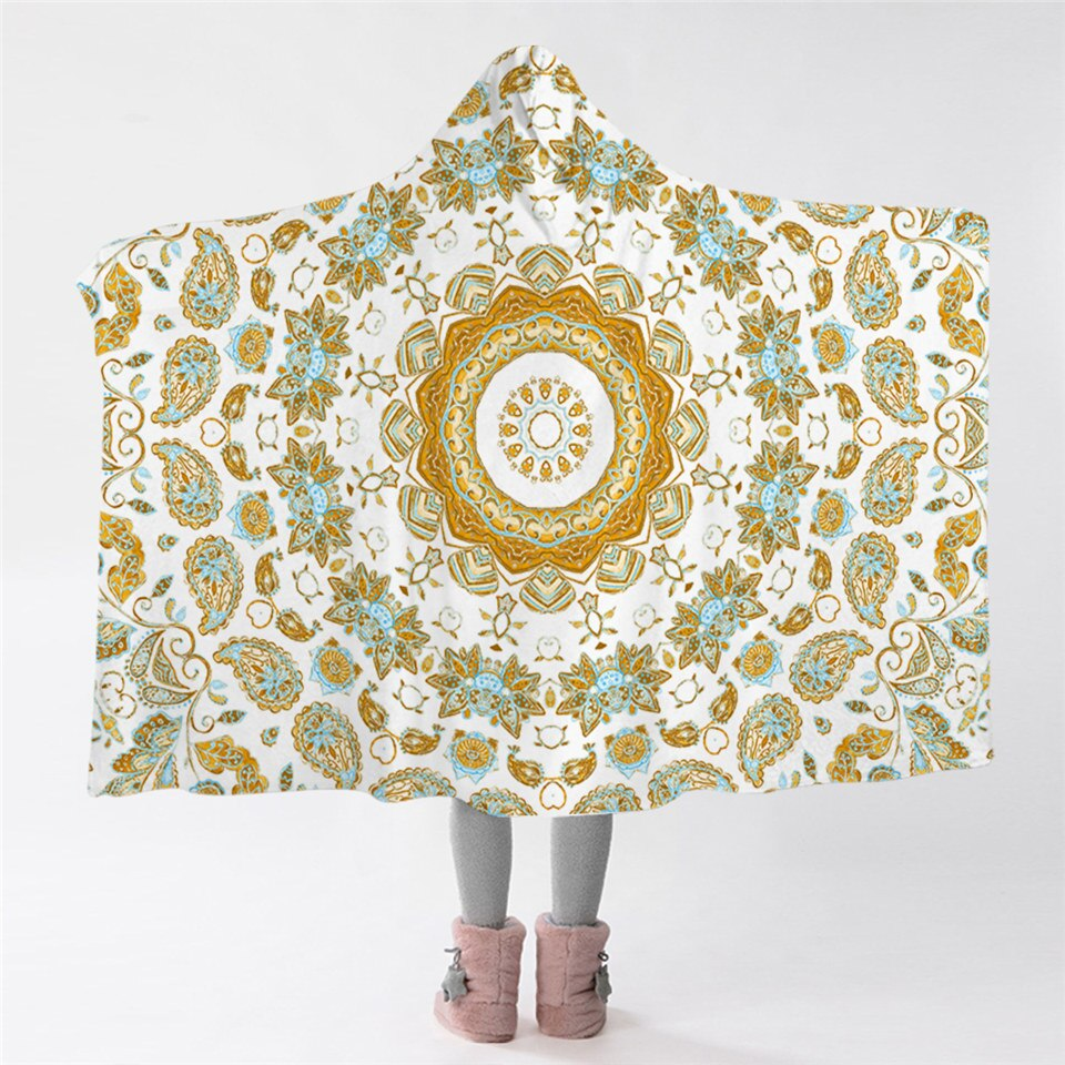 Light color Mandala Hooded Blanket