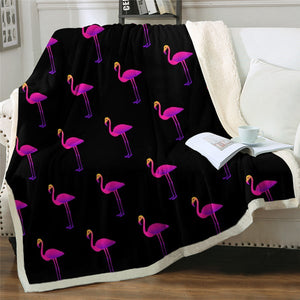 Neon Color Flamingo Pattern Cozy Soft Sherpa Blanket
