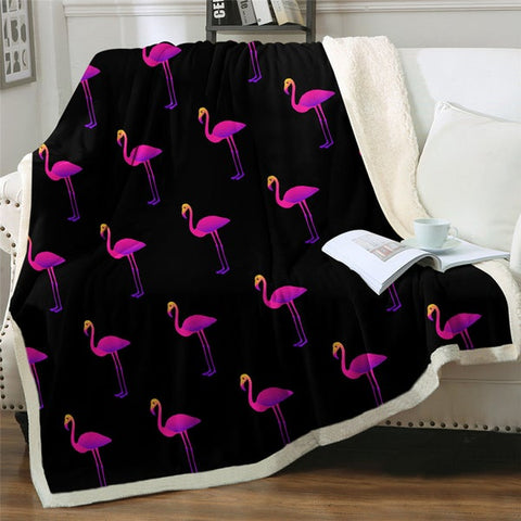 Image of Neon Color Flamingo Pattern Cozy Soft Sherpa Blanket