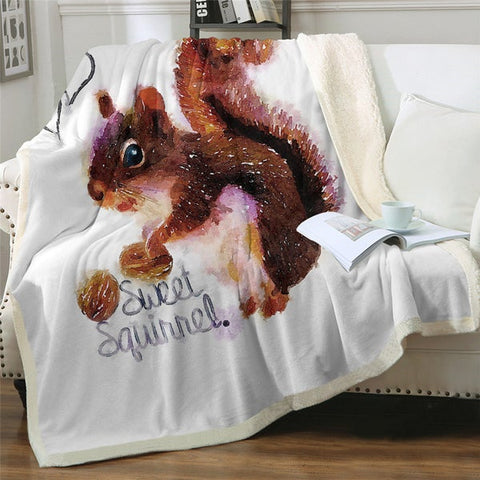 Image of Watercolor Sweet Squirrel And Nuts Cozy Soft Sherpa Blanket