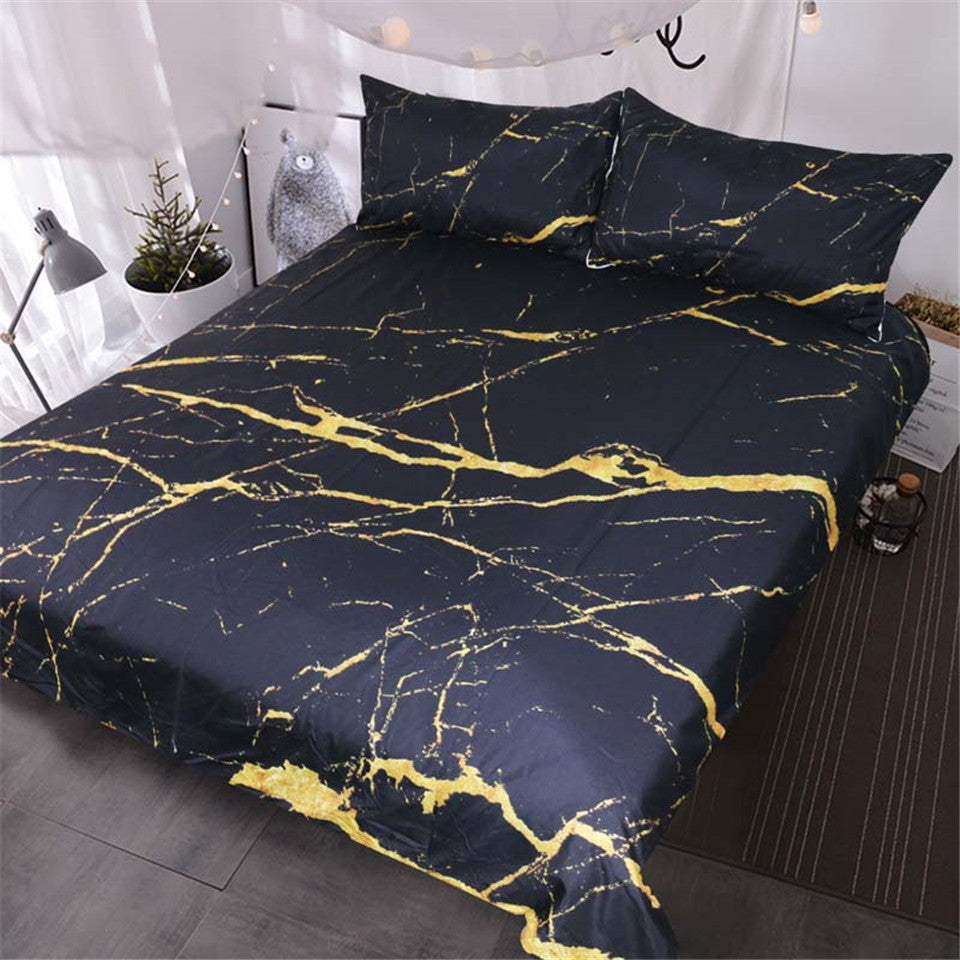 Gold Glitter Black Marble Stone Bedding Set - Beddingify