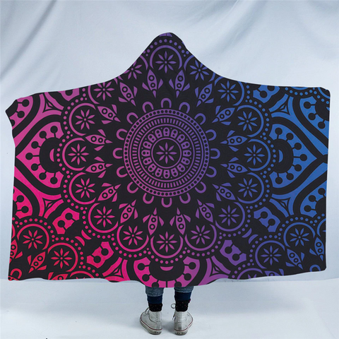 Image of Red To Blue Transition Mandala Motif Hooded Blanket