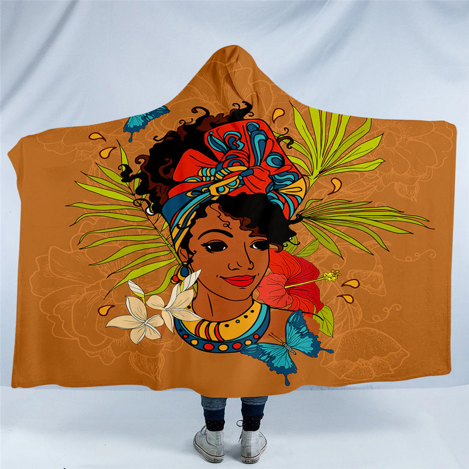 African Lady Brown Hooded Blanket