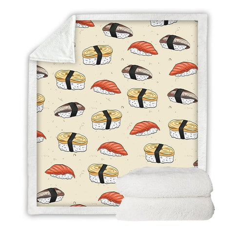 Image of Delicious Cartoon Sushi Pattern Soft Sherpa Blanket