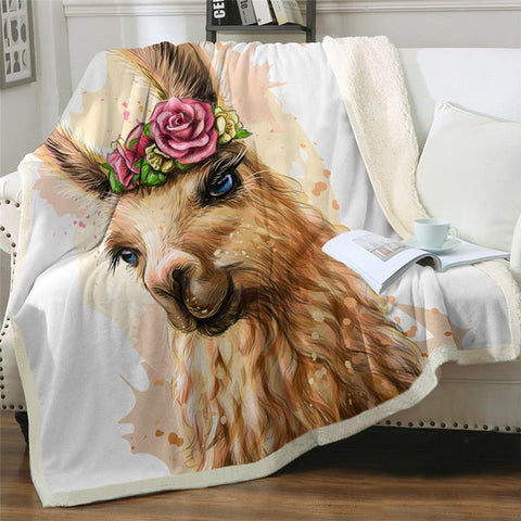 Image of Watercolor Lovely Llama Soft Sherpa Blanket