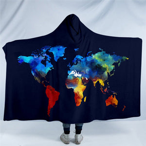 World Map Hemisphere Hooded Blanket