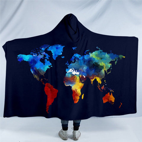 Image of World Map Hemisphere Hooded Blanket