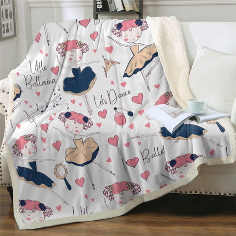 Image of Cute Little Ballerina Girl Pattern Cozy Soft Sherpa Blanket