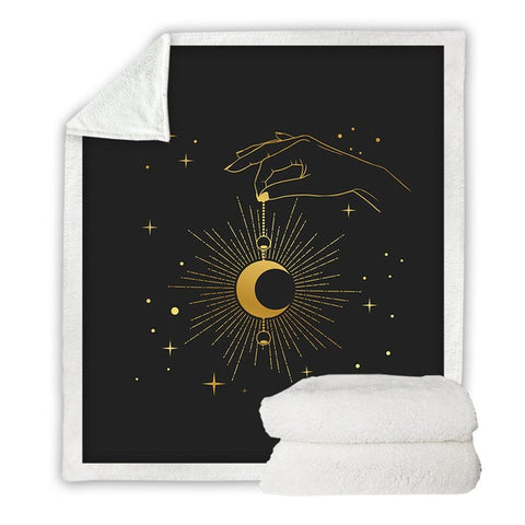 Image of Witchcraft Hanging Golden Moon Soft Sherpa Blanket