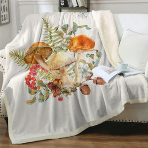 Watercolor Mushrooms Cozy Soft Sherpa Blanket