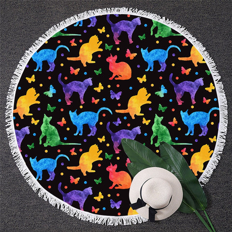 Image of Lucky Cat Round Beach Towel 02