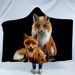 3D Fox Family Hooded Blanket