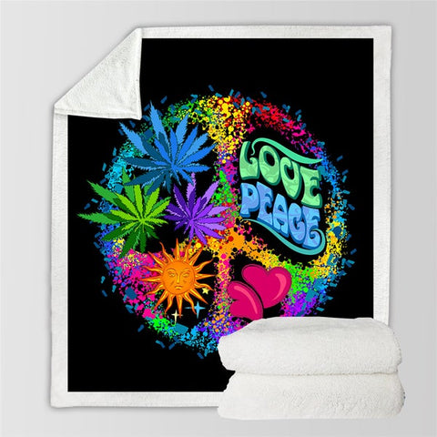 Image of Colorful Love Peace Symbol Cozy Soft Sherpa Blanket