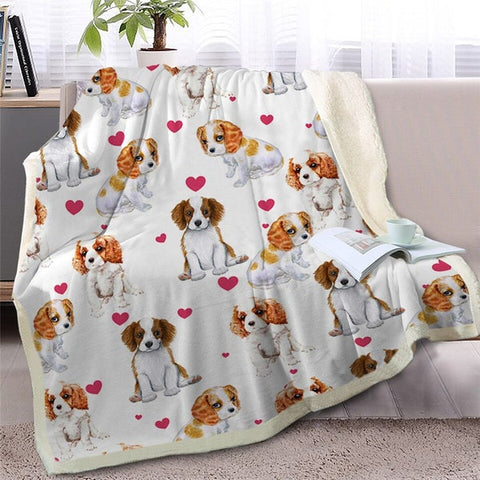 Image of Funny Cute Charles Spaniel Dogs Soft Sherpa Blanket