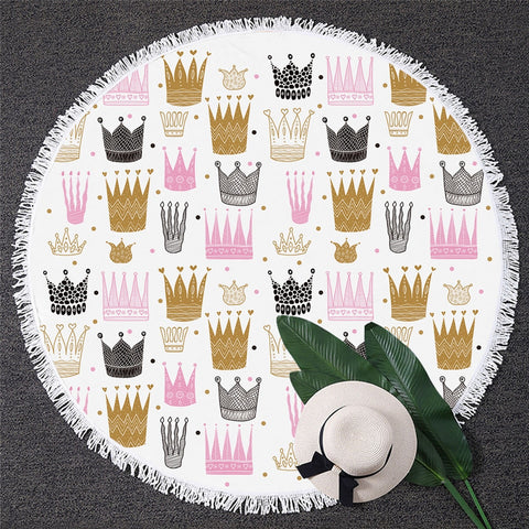 Image of Princess Crown Round Beach Towel 01