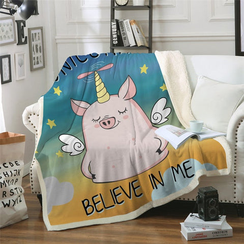 Image of I'm A Unicorn Pig Cozy Soft Sherpa Blanket