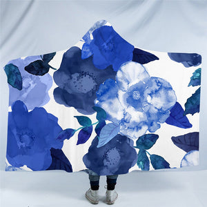 Blue Flowers Hooded Blanket