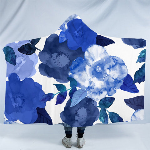Image of Blue Flowers Hooded Blanket