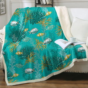 Marine Life Fish And Corals Soft Sherpa Blanket