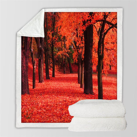 Image of Scenery Red Leaves Tree Road Cozy Soft Sherpa Blanket