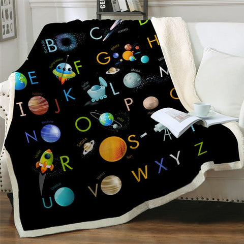 Image of Alphabet Colorful Planets Cozy Soft Sherpa Blanket