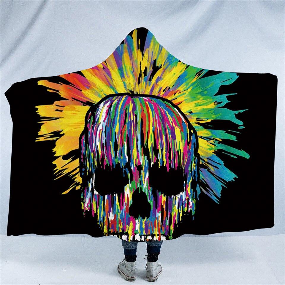 Multicolor Skull Hooded Blanket