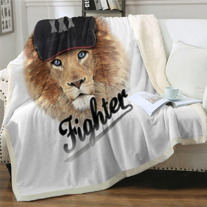 Cool Fighter Lion Cozy Soft Sherpa Blanket