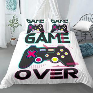 Game Over Lined Console White Bedding Set - Beddingify