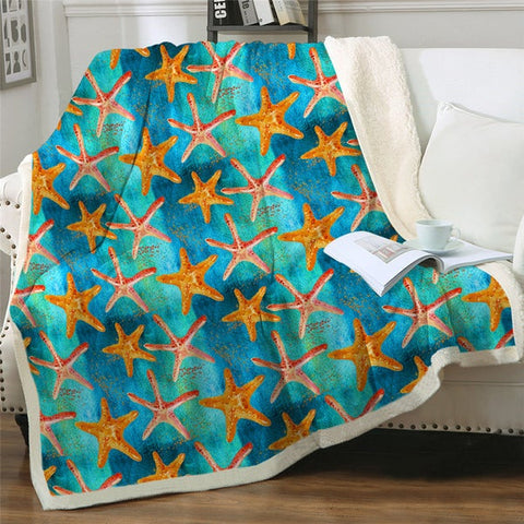 Image of Starfish Pattern Painting Soft Sherpa Blanket