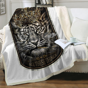 Cool Tiger King Crown Cozy Soft Sherpa Blanket