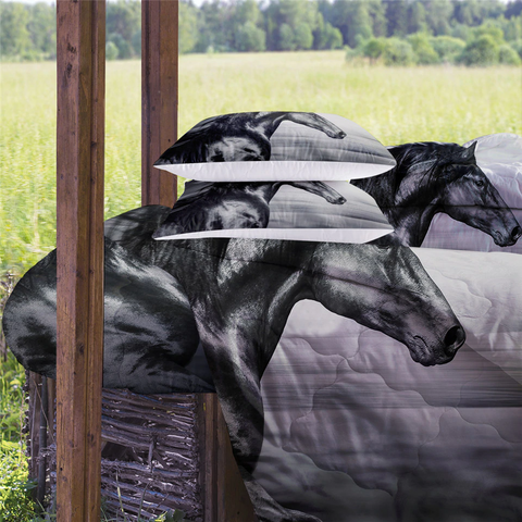 Image of 4 Pieces 3D Horse B&W Comforter Set - Beddingify