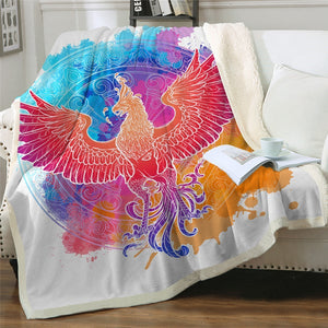 Watercolor Phoenix Mythical Bird Cozy Soft Sherpa Blanket