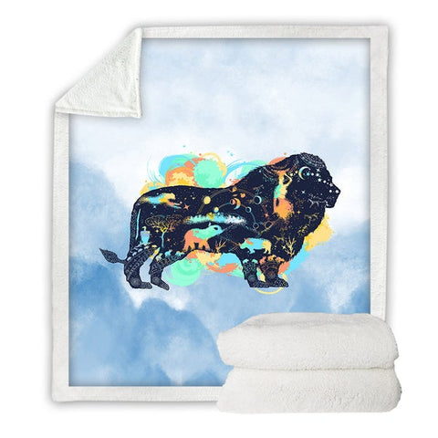 Image of Watercolor Lion Art Cozy Soft Sherpa Blanket