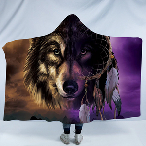 3D Wolf Contrast Hooded Blanket