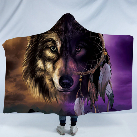 Image of 3D Wolf Contrast Hooded Blanket