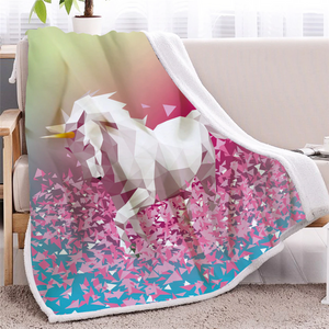 Graphic Geometric White Unicorn Soft Sherpa Blanket