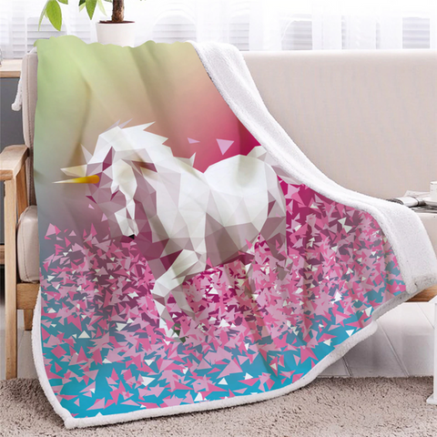 Image of Graphic Geometric White Unicorn Soft Sherpa Blanket