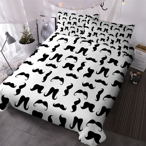 Image of Mustaches Black and White Hipster Bedding Set - Beddingify