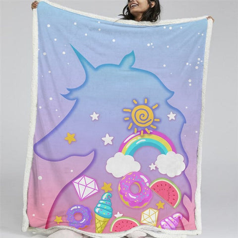 Image of Unicorn Rainbow Donut Watermelon Soft Sherpa Blanket