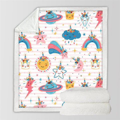 Image of Cute Universe Sun Moon Planets Cozy Soft Sherpa Blanket