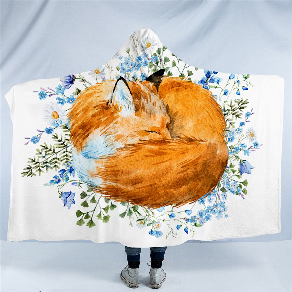Oilpaint Sleeping Fox Hooded Blanket