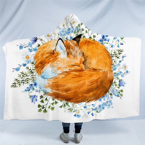 Image of Oilpaint Sleeping Fox Hooded Blanket