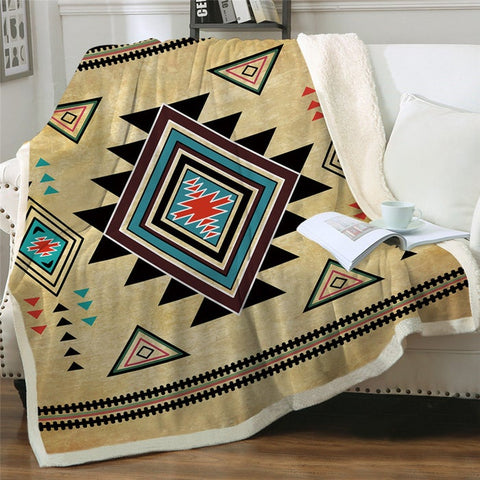 Image of Aztec Geometric Print Microfiber Soft Sherpa Blanket