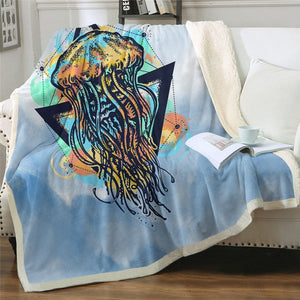 Watercolor Jellyfish Art Cozy Soft Sherpa Blanket