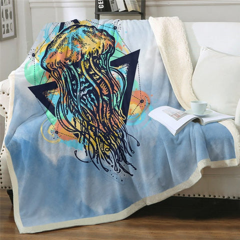 Image of Watercolor Jellyfish Art Cozy Soft Sherpa Blanket