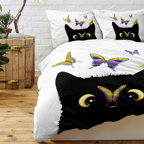 Image of Black Cat Duvet Cover Set Cartoon Animal Bedding 10